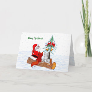 Cartão Papai Noel com Coelho Raposa e Esquilo