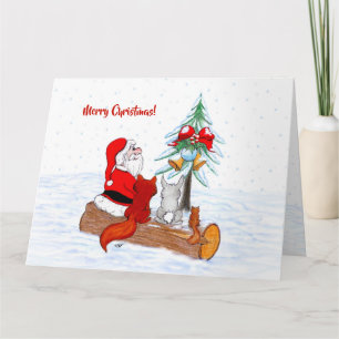 Cartão Papai Noel com Coelho Raposa e Esquilo