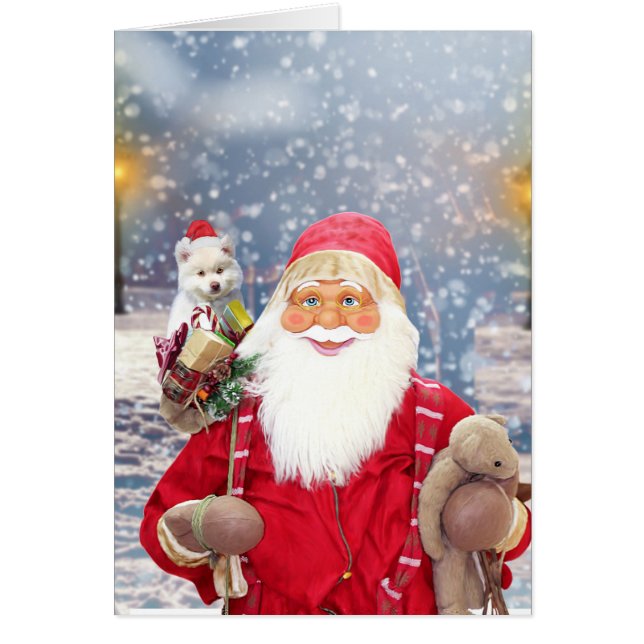 Cartão Papai Noel com presentes de Natal - Cão esquimó am (Frente)
