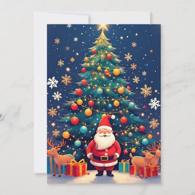Cartão Papai Noel com presentes e árvore de Natal (Frente)