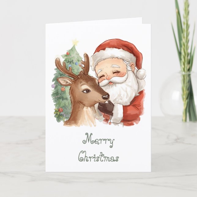 Cartão Papai Noel com renas & Natal caprichoso (Frente)