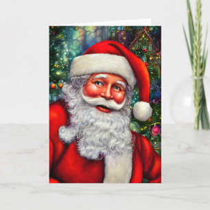 Cartão Papai Noel com um Brilho nos Olhos em Branco
