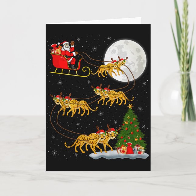 Cartão Papai Noel de Chita Trenó Voador Natal Mágico Dive (Frente)