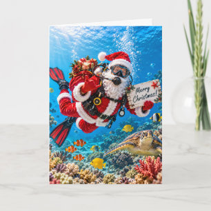 Cartão Papai Noel de mergulho debaixo d'água Natal Férias