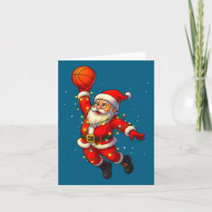 Cartão Papai Noel de Natal Jogando Basquete