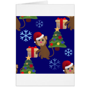 Cartão papai noel de natal, macaco emoji