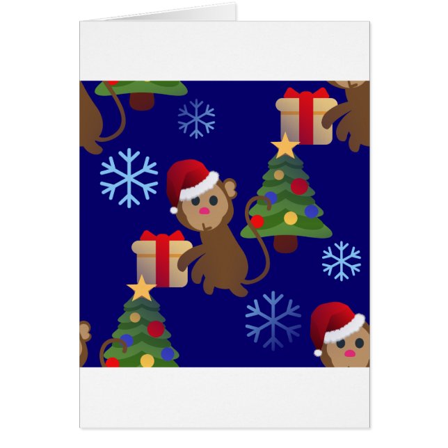 Cartão papai noel de natal, macaco emoji (Frente)