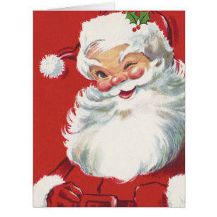 Cartão Papai Noel de Natal Vintage, Alegre e Piscando