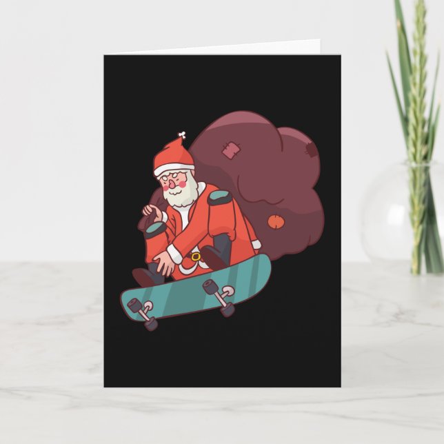 Cartão Papai Noel de skate no Natal (Frente)