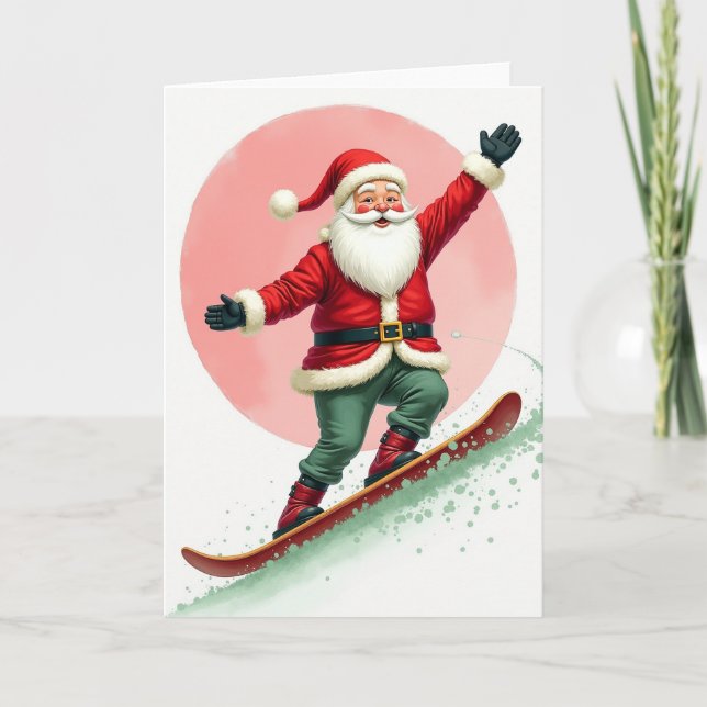 Cartão Papai Noel de Snowboard (Frente)