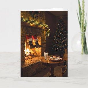 Cartão Papai Noel descendo pela chaminé