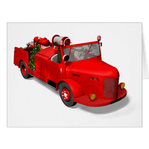 Cartão Papai Noel Dirigindo Um Caminhão de Bombeiros