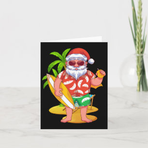 Cartão Papai Noel do Havaí Surfando Tropical Verão Natal