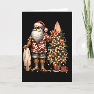 Cartão Papai Noel do Natal Tropical Surfando Praia Hibisc