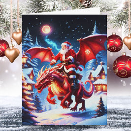 Cartão Papai Noel e Dragão na Véspera de Natal