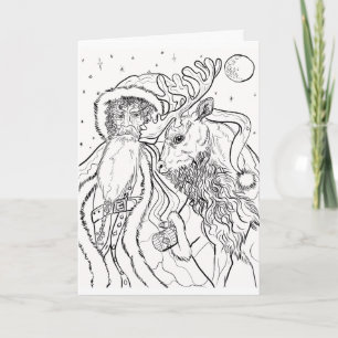 Cartão Papai Noel e Rena Cor Pessoal Natal