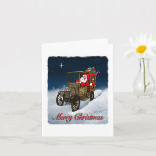 Cartão Papai Noel em um velho caminhão de entrega Feliz N