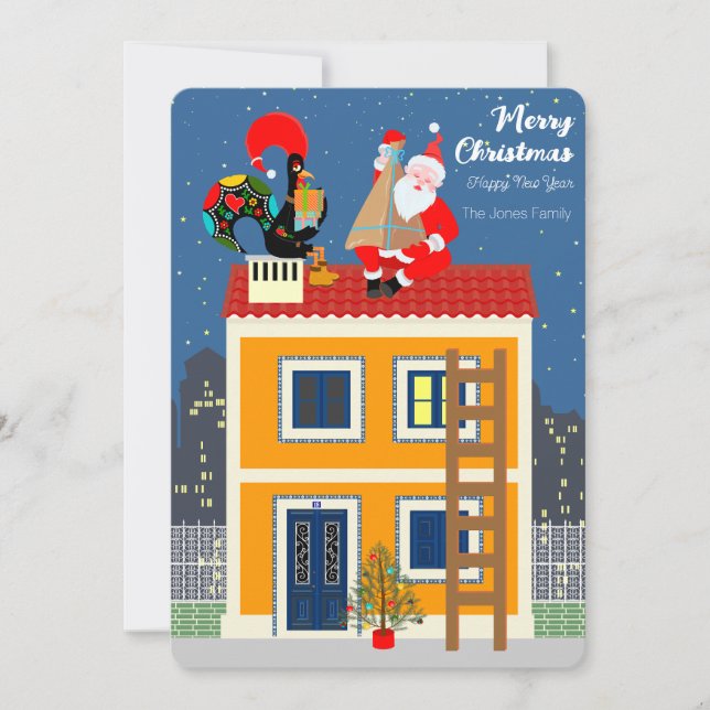 Cartão Papai Noel encontra o galo português (Frente)