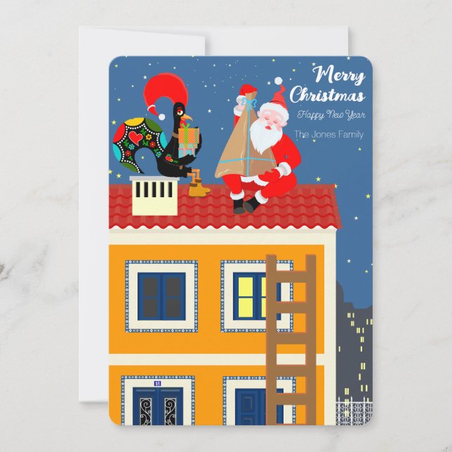 Cartão Papai Noel encontra o galo português (Frente)