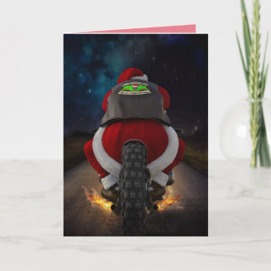 CARTÃO PAPAI NOEL ENGRAÇADO DE BICICLETA MOTOCICLETA CART