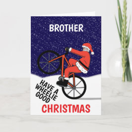 Cartão Papai Noel engraçado de bicicleta no Natal Alegre