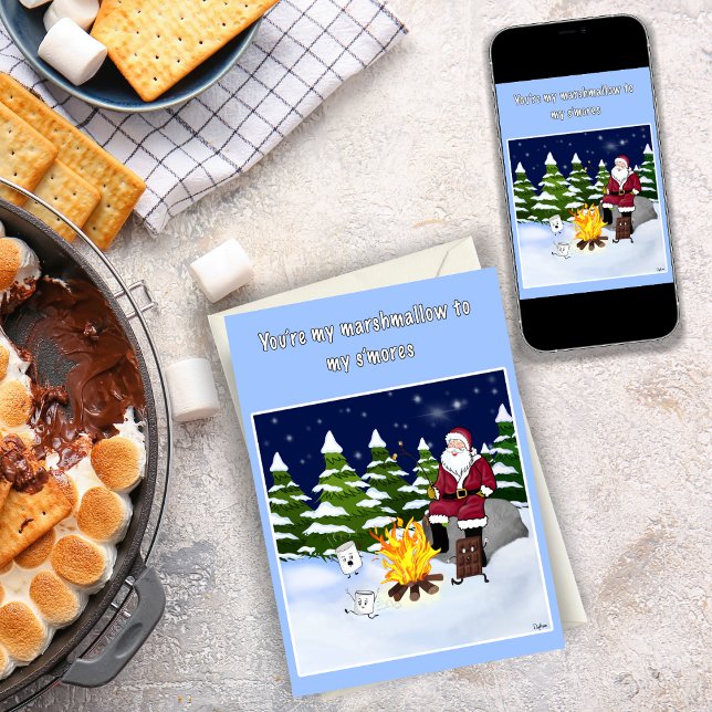 Cartão Papai Noel Engraçado E Natal Com S'mores (Spread S'more cheer! 🎅🍢 Our adorable Santa card with marshmallows will make everyone smile! 🎄🎁)