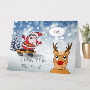 Cartão Papai Noel Engraçado Skate Natal Humor Inverno