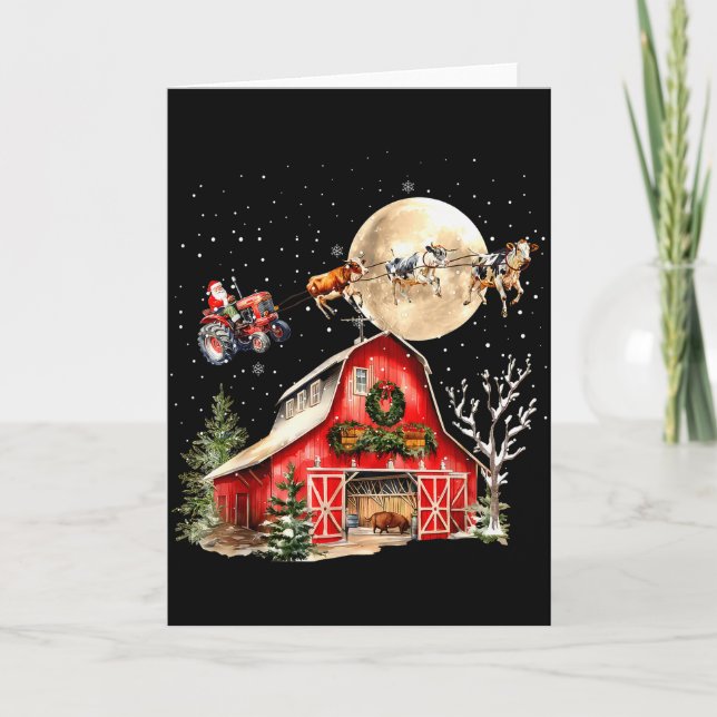 Cartão Papai Noel engraçado Trator Vacas Fazenda Fazendei (Frente)