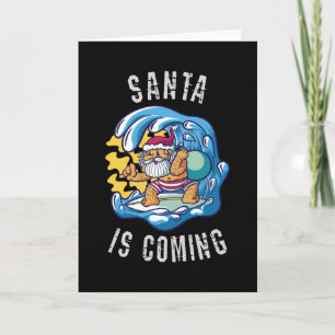 Cartão Papai Noel está chegando de Surfboard