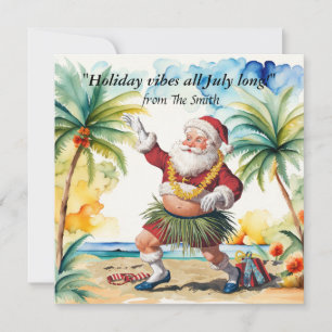 Cartão Papai Noel está na praia para o Natal em julho