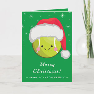 Cartão Papai Noel Fofo Kawaii Bola de Ténis Natal Brilho