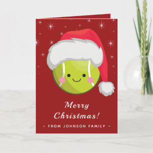 Cartão Papai Noel Fofo Kawaii Bola de Tênis Natal Brilho