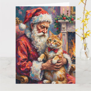 Cartão Papai Noel Gato Angora Turco Arte de Natal