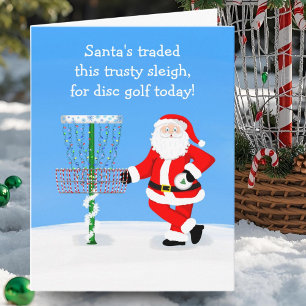 Cartão Papai Noel jogando golfe no disco