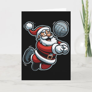 Cartão Papai Noel Jogando Volei Jogador Divertido de Vole