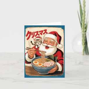 Cartão Papai Noel Kawaii Comendo Macarrão Ramen Natal Jap