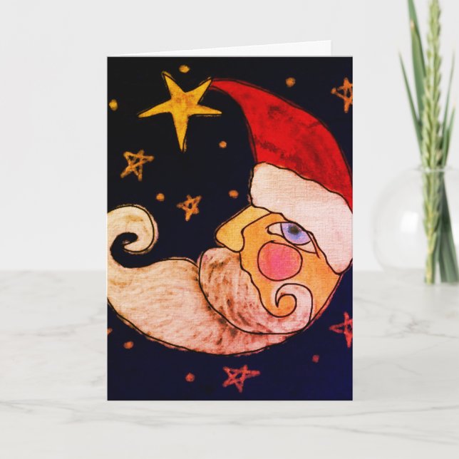 Cartão Papai Noel Meia Lua Arte Abstrata (Frente)
