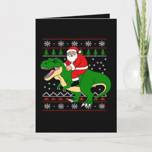 Cartão Papai Noel montado em T Rex Dinosaur Natal Ugly Xm