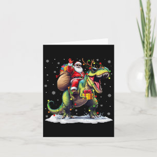 Cartão Papai Noel Montando Dinossauro T Rex Natal Meninos