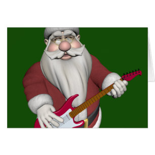 Cartão Papai Noel Musical com Violão Vermelho Elétrico