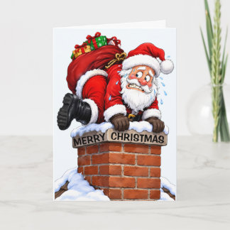 Cartão Papai Noel na Chaminé de Natal