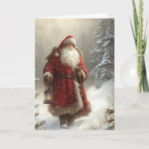 Cartão Papai Noel na Floresta Nevada Feliz Natal Dobrado