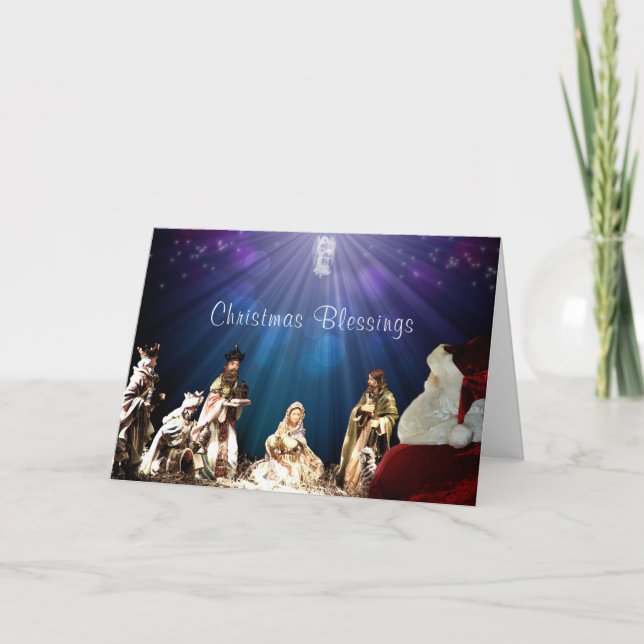 Cartão Papai Noel na Natividade (Frente)