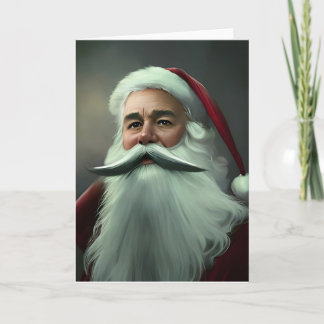 Cartão Papai Noel Natal Vintage bigode branco cinza
