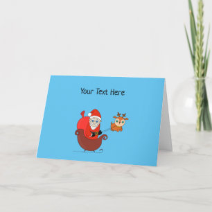 Cartão Papai Noel no Sleigh com uma Rena Fofa