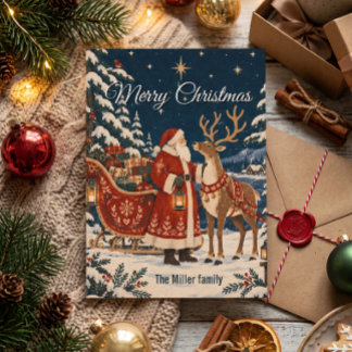 Cartão Papai Noel Nórdico Rena Família de Natal
