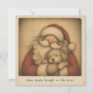 Cartão Papai Noel Nostálgico com Foto Retro de Cachorrinh