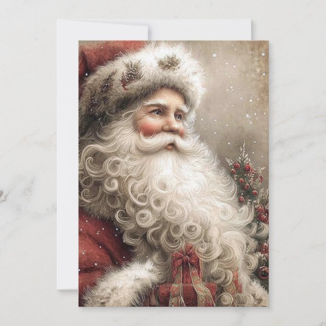 Cartão Papai Noel Nostálgico Feliz Natal Flat (Frente)