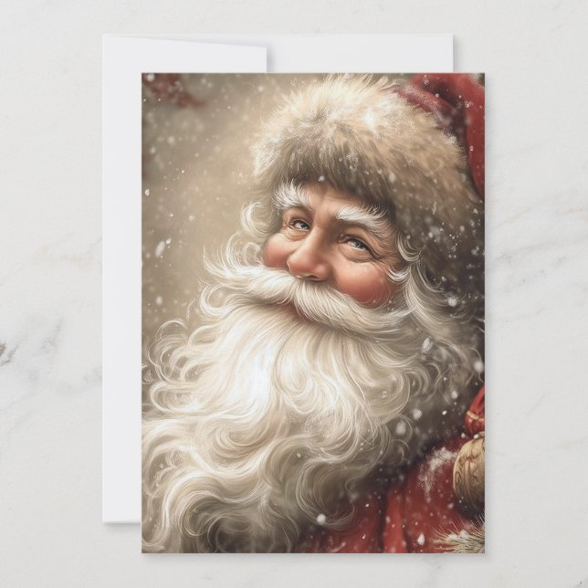 Cartão Papai Noel Nostálgico Natal Plano (Frente)