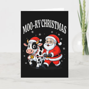 Cartão Papai Noel Passeando Sua Vaca Engraçado Natal Moo-